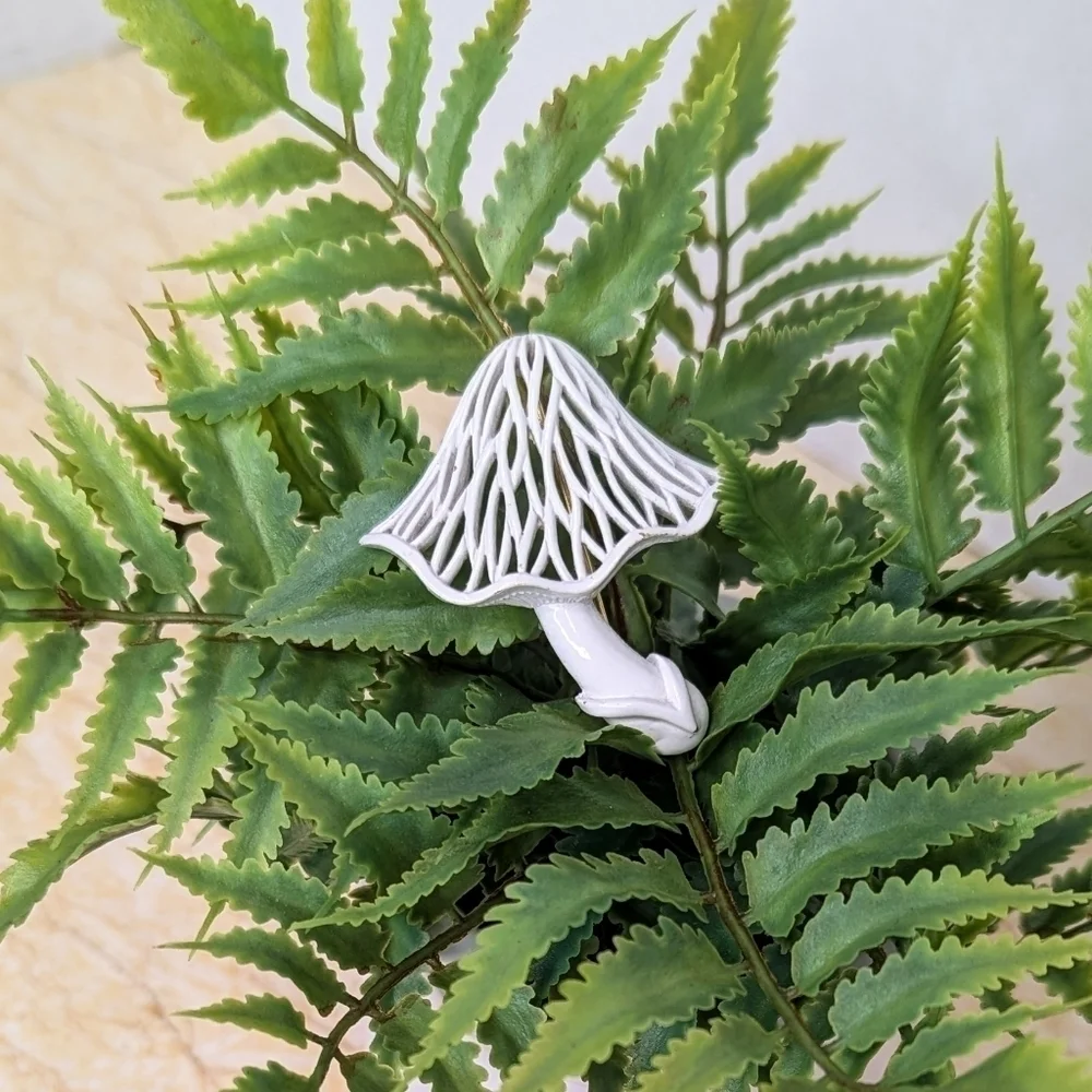 Vintage Crown Trifari Mushroom White Enamel Pin Brooch Filigree 60's Morel
